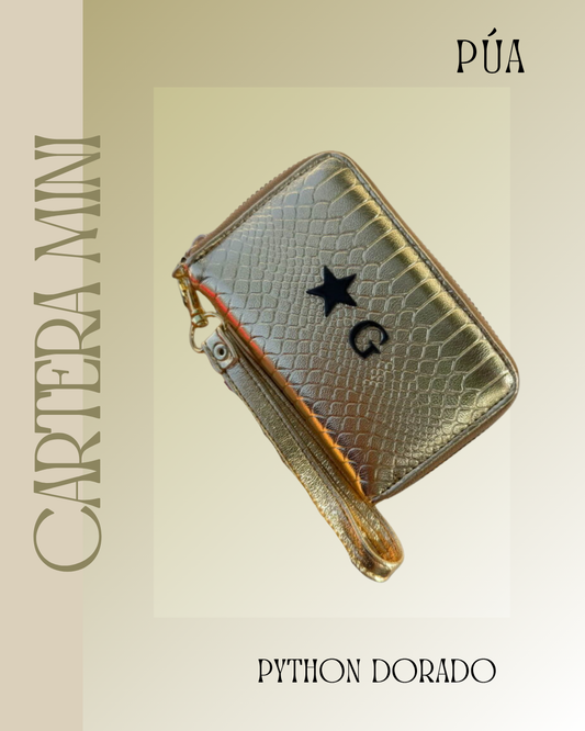 Cartera Mini Python Dorado Herraje Oro