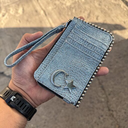 Tarjetero-Monedero Denim Glitter