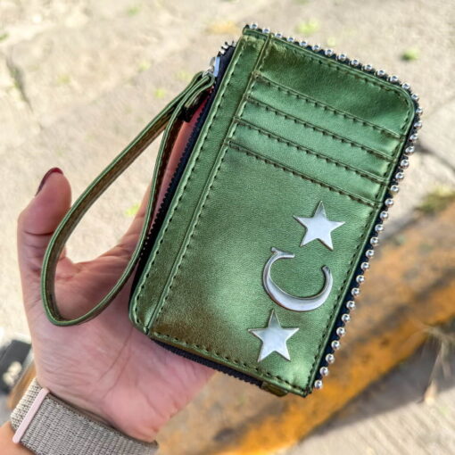 Tarjetero-Monedero Verde Metálico