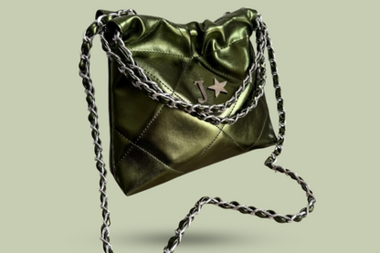 Carola Mini Verde Metalizado - Cadena Plata