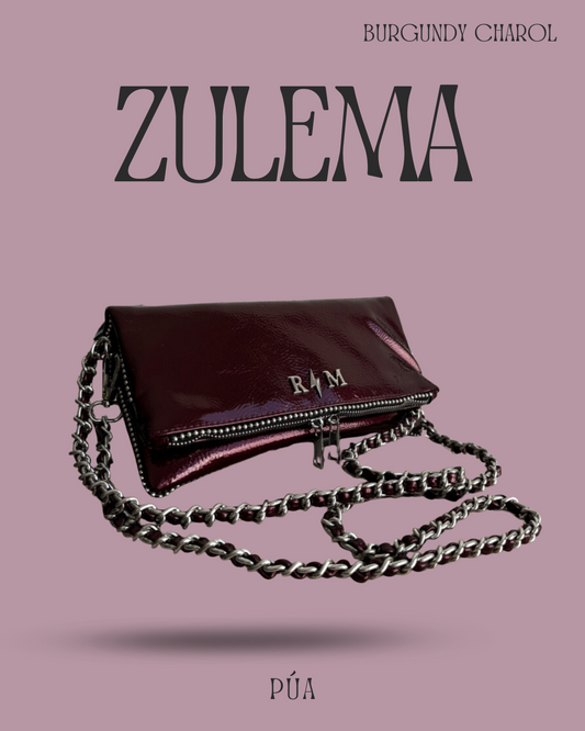 Zulema Burgundy Charol Textura  - Herrajes Plata y Filo de Puntos